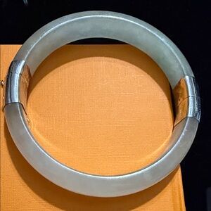 Genuine Sterling Silver and Jade Bangle Bracelet